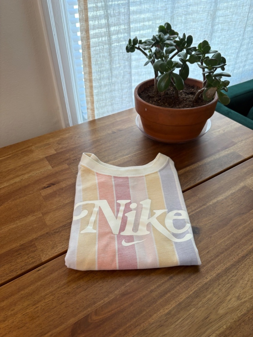NWOT Nike Women’s XL Striped Oversized Pastel Rainbow Crop T-Shirt - Picture 5 of 6